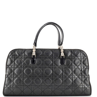 Christian Dior Vintage Boston Bag Perforated Cannage Quilt Leather and Denim Large
