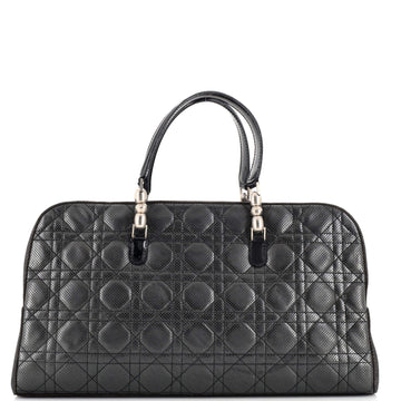 Christian Dior Vintage Boston Bag Perforated Cannage Quilt Leather and Denim Large