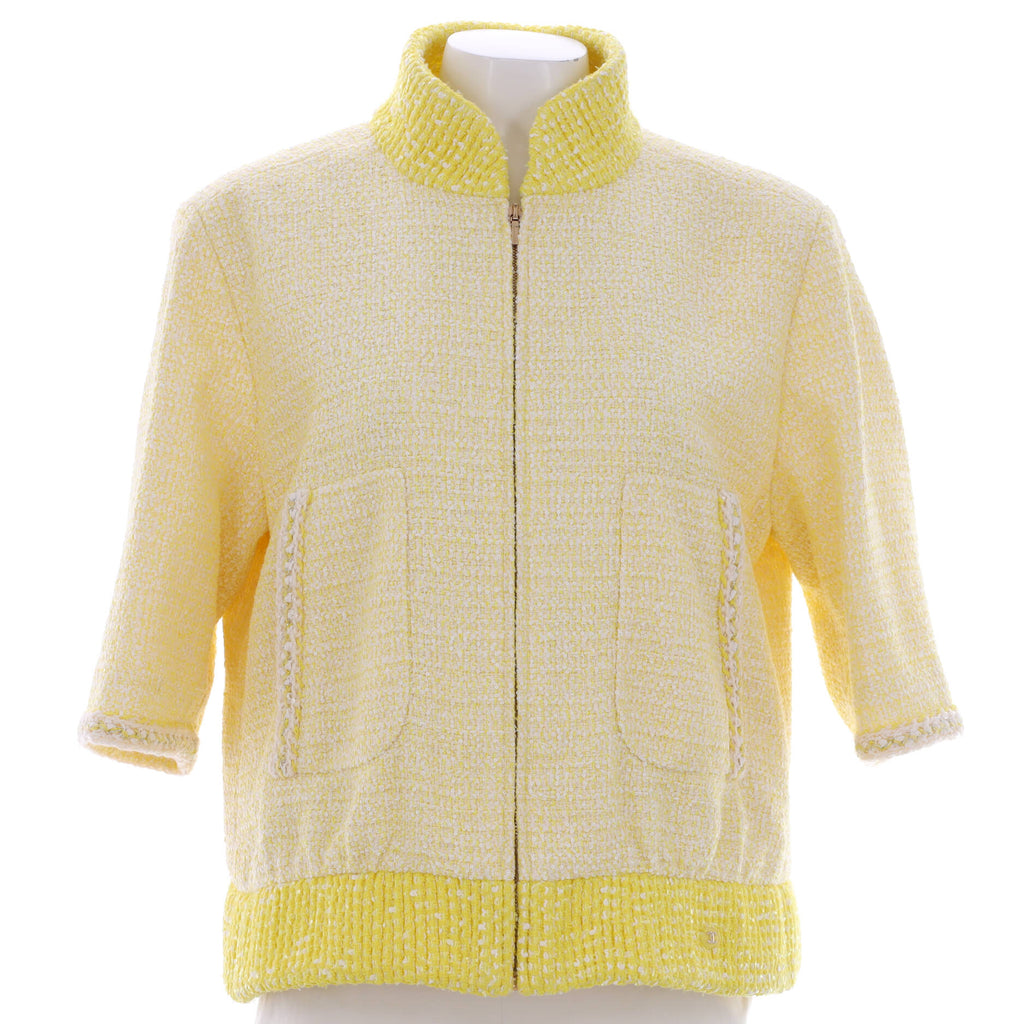 Chanel Women's Cropped Sleeve Two Pocket Zip Jacket Tweed Yellow 2231441