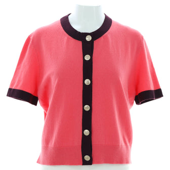Chanel Women's Bicolor Short Sleeve Crewneck Cardigan Cashmere