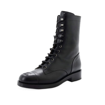 Chanel Women's CC Cap Toe Lace Up Ankle Boots Leather