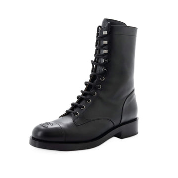Chanel Women's CC Cap Toe Lace Up Ankle Boots Leather