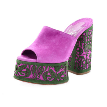 Christian Louboutin Women's Yazemule Platform Slide Sandals Suede 130