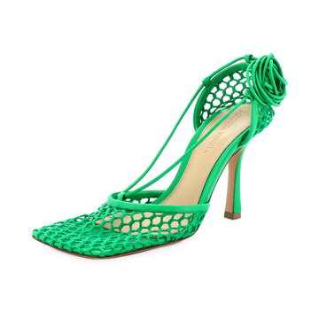Bottega Veneta Women's Stretch Ankle Tie Heeled Sandals Mesh with Leather