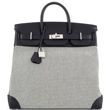 Hermes HAC Birkin Bag Criss Cross Toile and Black Evercolor with Palladium Hardware 40