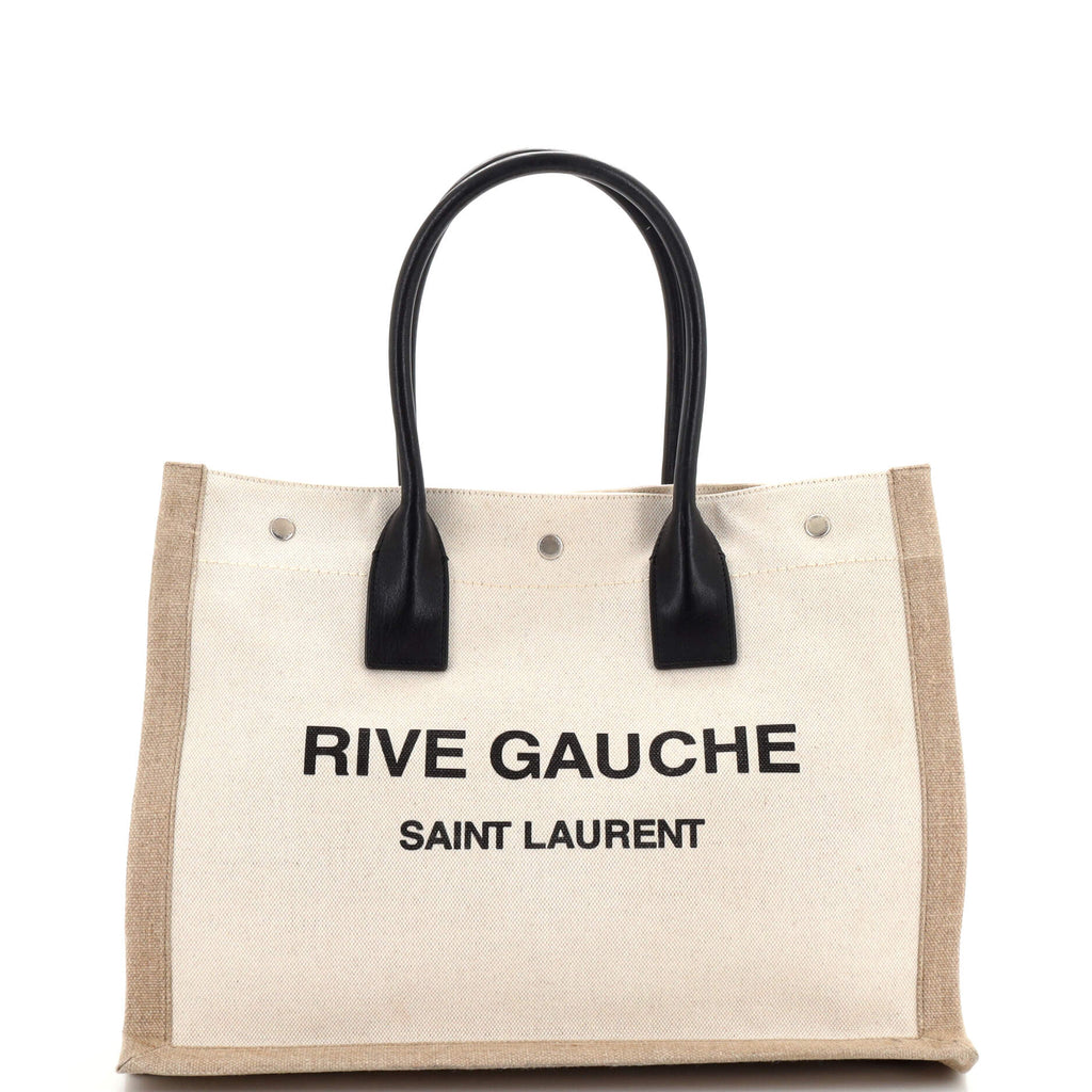 Saint Laurent Rive Gauche Tote Small Beige/White Canvas