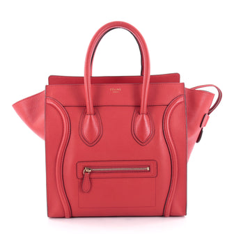 Celine Luggage Handbag Grainy Leather Mini Red 2231701