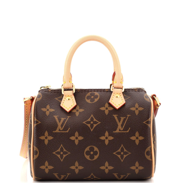 Louis+Vuitton+Speedy+Shoulder+Bag+Nano+Brown+Canvas+Monogram+