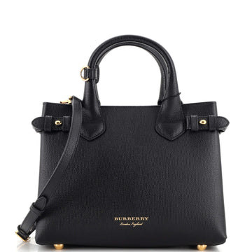 Burberry Banner Tote Leather and House Check Canvas Small