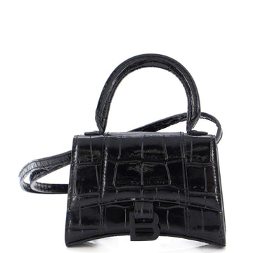 Balenciaga Hourglass Top Handle Bag Crocodile Embossed Leather Mini
