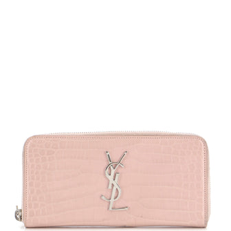 Saint Laurent Classic Monogram Zip Around Wallet Crocodile Embossed Leather