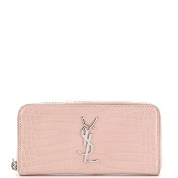 Saint Laurent Classic Monogram Zip Around Wallet Crocodile Embossed Leather