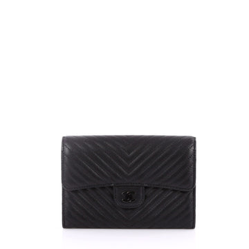 Chanel L Flap Wallet Chevron Lambskin Compact Black