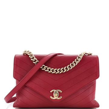 Chanel Coco Chevron Flap Bag Stitched Calfskin Medium