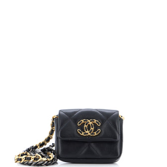 Chanel 19 Convertible Flap Coin Purse With Chain Quilted Lambskin Black  22325528