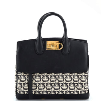 Salvatore Ferragamo Studio Satchel Embroidered Canvas and Leather Small