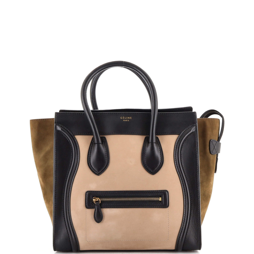 Celine Tri-Color Leather and Suede Mini Luggage Tote Bag