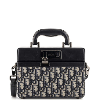 Christian Dior Top Handle Clasp Lock Bag Oblique Canvas and Leather