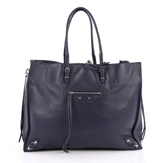 Balenciaga Papier A4 Zip Around Classic Studs Handbag Leather Large Blue 2232801