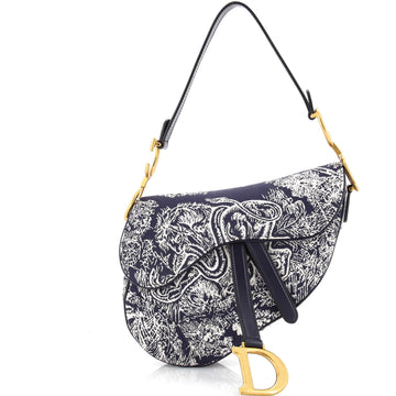 Christian Dior Toile De Jouy Saddle Bag Embroidered Canvas Medium