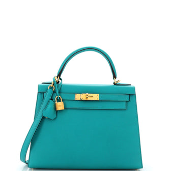 Hermes Kelly Handbag Blue Epsom with Gold Hardware 28