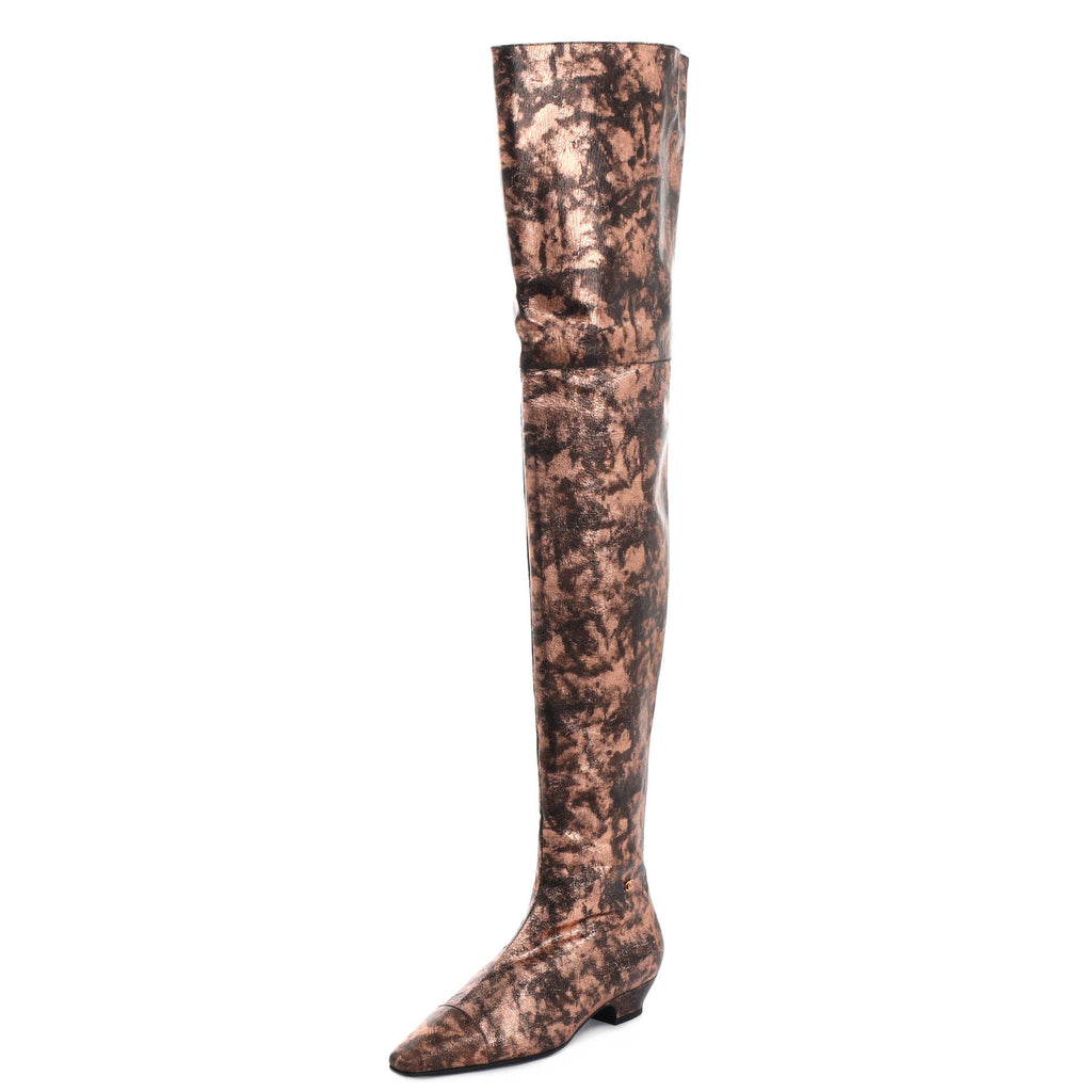 Chanel Women's Cap Toe Thigh High Boots Metallic Laminated