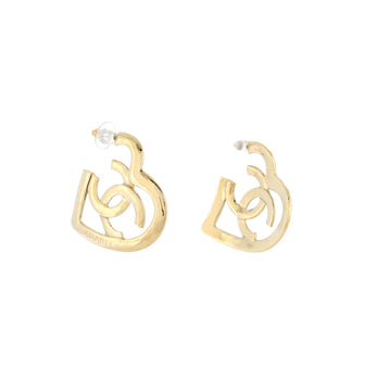 Chanel Coco In Love Heart CC Dangle Hoop Earrings Metal Gold 2233521