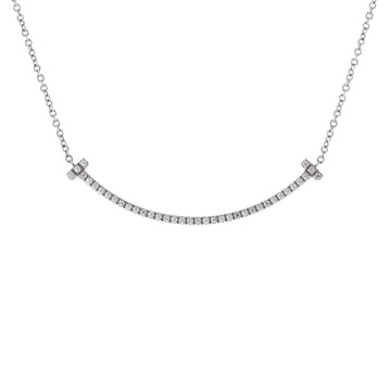 Tiffany & Co. T Smile Pendant Necklace 18K White Gold with Diamonds Small