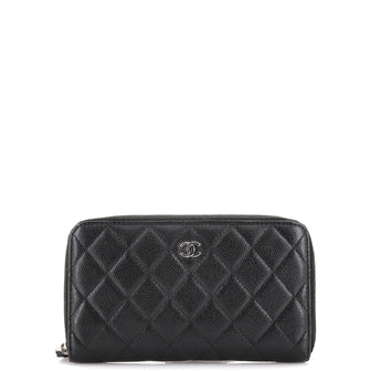 Chanel Zip Around Wallet Quilted Caviar Long
