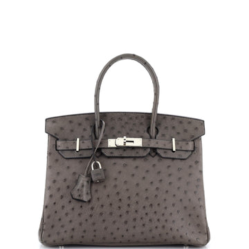 Hermes Birkin Handbag Grey Ostrich with Palladium Hardware 30
