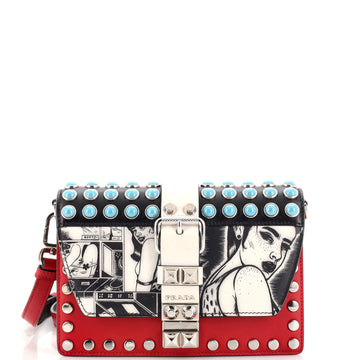 Prada Elektra Shoulder Bag Studded Printed Leather Small