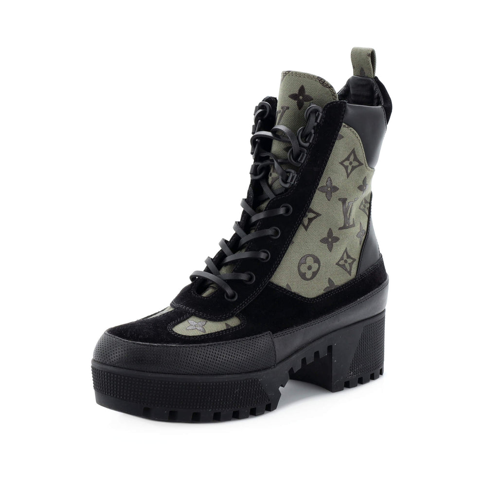 Louis Vuitton Women's Laureate Platform Desert Boots Suede with Monogram  Canvas Black 2288722