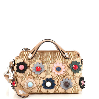 Fendi By The Way Satchel Floral Embellished Raffia Mini
