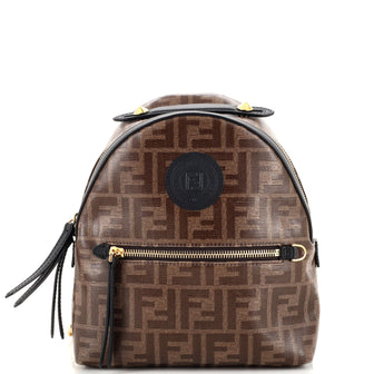 Fendi FF Logo Stamp Zip Backpack Zucca Coated Canvas Mini