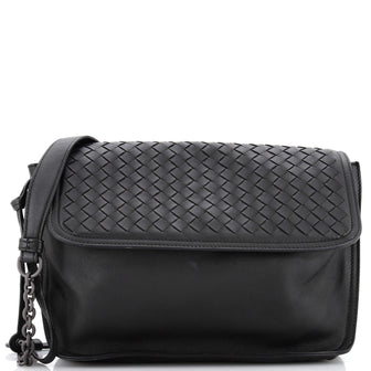 Bottega Veneta Side Tie Chain Flap Bag Leather and Intrecciato Nappa Medium