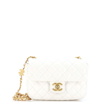 Chanel Coco de Toi Heart Chain Square Flap Bag Quilted Lambskin Small White