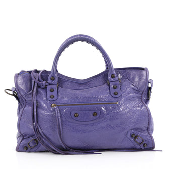 Balenciaga City Classic Studs Handbag Leather Medium Purple 2235003