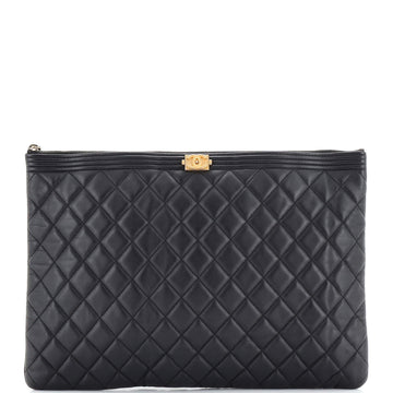 Chanel Boy O Case Clutch Quilted Lambskin Large