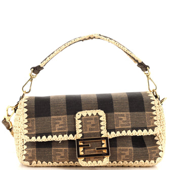 Fendi Baguette NM Bag Pequin Canvas with Raffia Medium
