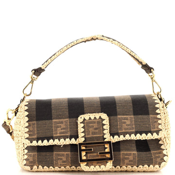 Fendi Baguette NM Bag Pequin Canvas with Raffia Medium