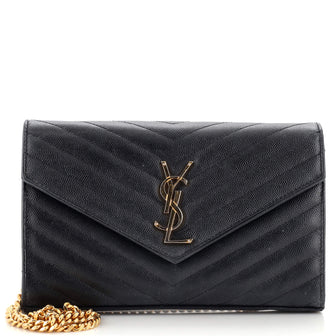 Saint Laurent Classic Monogram Wallet on Chain Matelasse Chevron Leather Medium