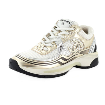 Chanel Women's CC Low-Top Sneakers Fabric and Laminated Leather