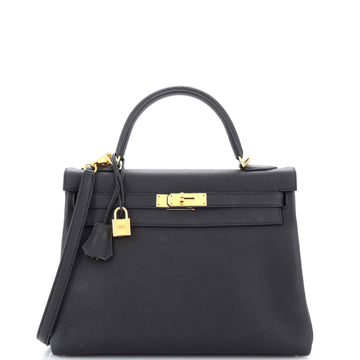 Hermes Kelly Handbag Black Togo with Gold Hardware 32