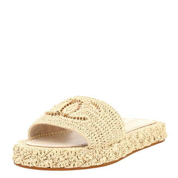 Chanel Women's CC Slide Mules Woven Raffia