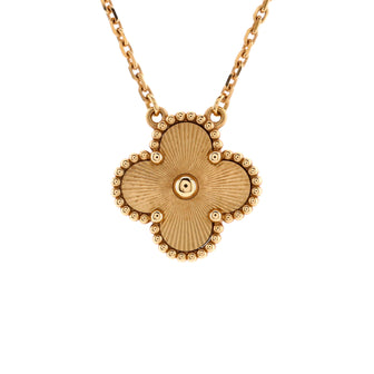 Van Cleef & Arpels Vintage Alhambra Pendant Necklace Guilloche 18K Yellow Gold