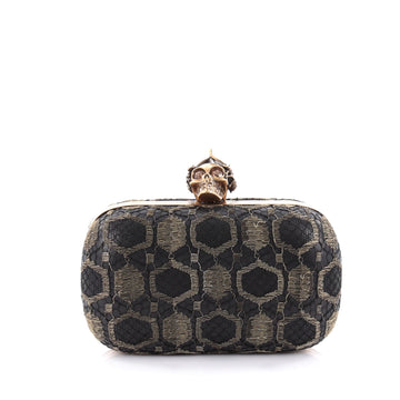 Alexander McQueen Skull Box Clutch Lace and Leather Black 2236303