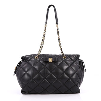 Salvatore Ferragamo Ginette Chain Shoulder Bag Quilted Leather Large Black 2236501