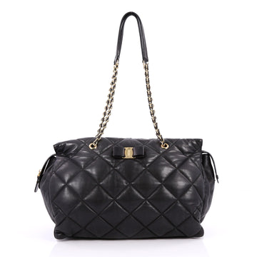 Salvatore Ferragamo Ginette Chain Shoulder Bag Quilted Leather Large Black 2236501