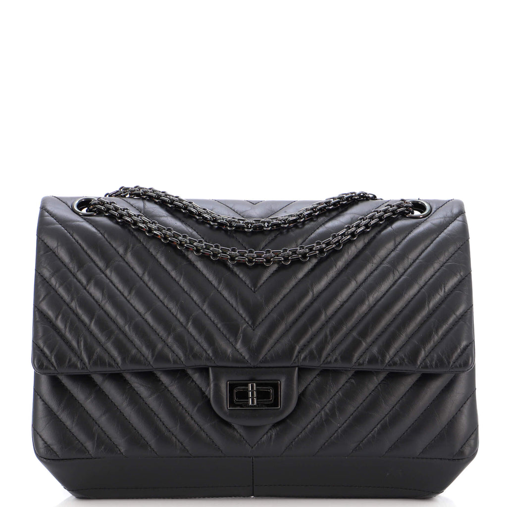 Chanel So Black Reissue 2.55 Flap Bag Chevron Aged Calfskin 226