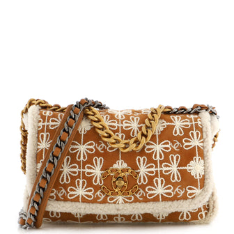 Chanel 19 Flap Bag Embroidered Suede with Shearling Medium